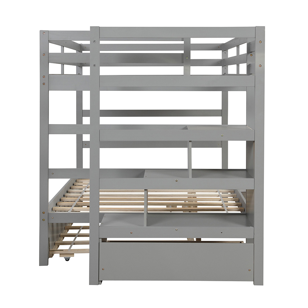 FullOverFull Size Wooden Bunk Bed Frame with Trundle Bed Gray