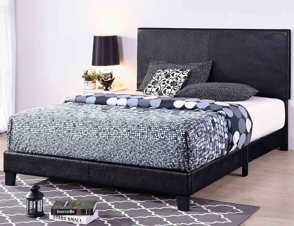 Vienna Full Size Faux Leather Upholstered Platform Bed Frame with Headboard, Spring Box Required (Frame Only) - Black