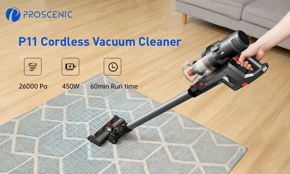 Proscenic P11 Handheld Cordless Vacuum Cleaner 25000pa 450W 2 in 1 Vacuuming Mopping ,Touch Screen, Removable & Rechargeable 2500mAh Battery, Lightweight Vacuum for Hard Floor, Carpet, Pet Hair- Gray