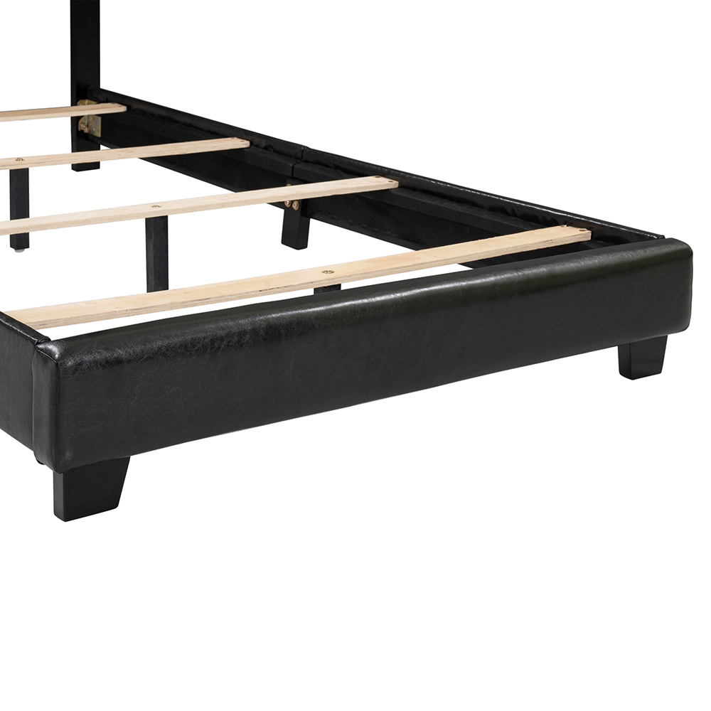 Vienna Twin Size Faux Leather Upholstered Platform Bed Frame with Headboard, Spring Box Required (Frame Only) - Black