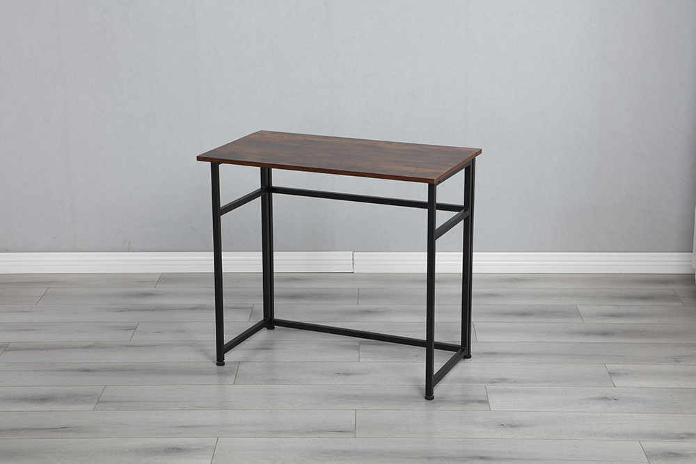 Home Office Folding Computer Desk with Particle Board Tabletop and Metal Frame - Brown