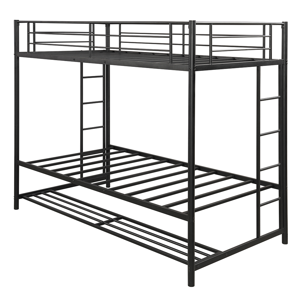 Twin-Over-Twin Size Bunk Bed Frame with Storage Shelf, and Metal Slats Support, No Spring Box Required (Frame Only) - Black