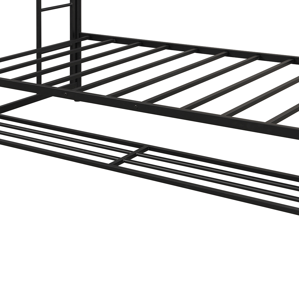 Twin-Over-Twin Size Bunk Bed Frame with Storage Shelf, and Metal Slats Support, No Spring Box Required (Frame Only) - Black