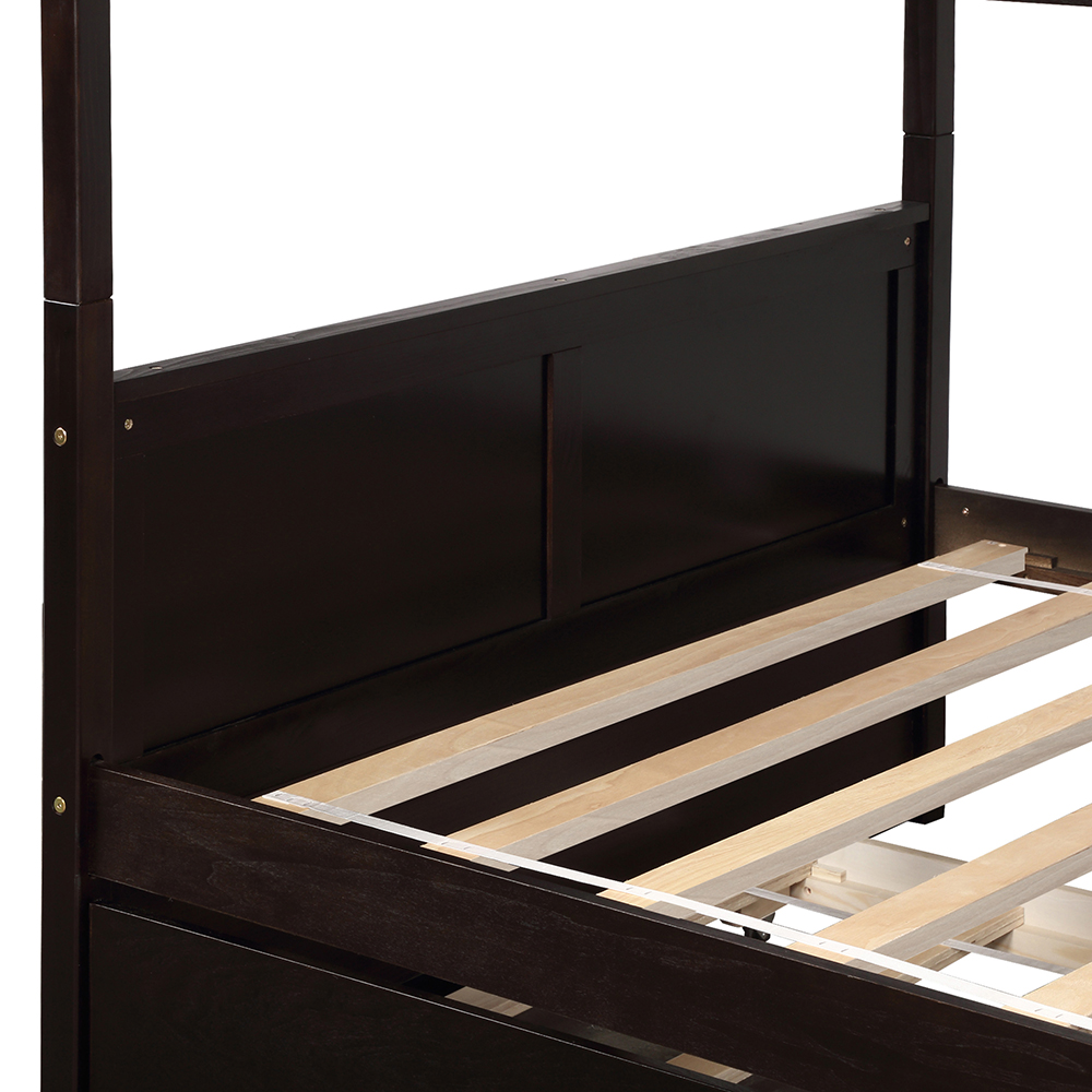 FullOverFull Size Bunk Bed Frame with Trundle Bed Espresso