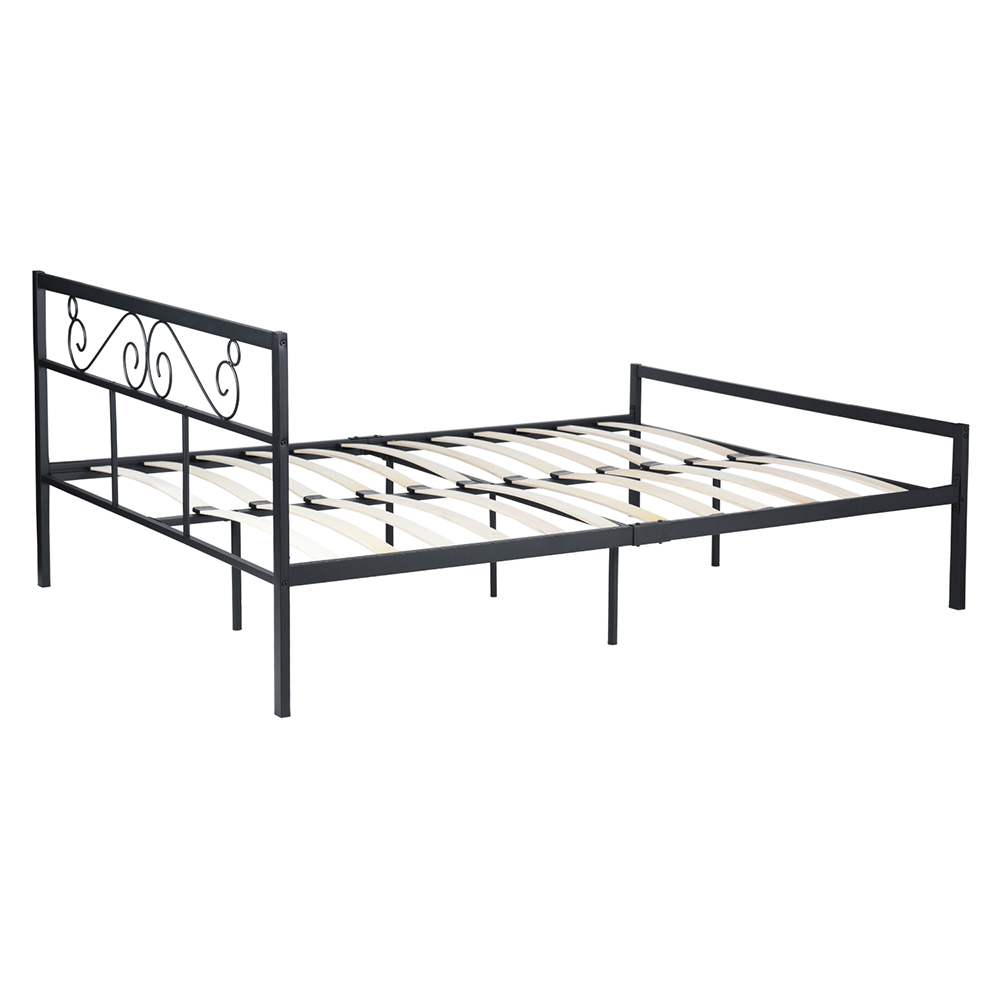 Queen Size Metal Platform Bed Frame with Headboard, Footboard, and Wooden Slats Support, No Spring Box Required (Frame Only) - Black