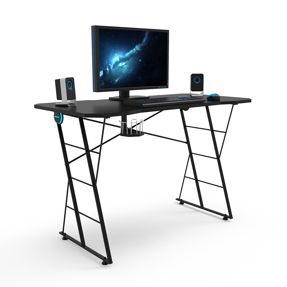 Home Office Computer Desk with Cup Holder, and Metal Frame, for Game Room, Office, Study Room - Black