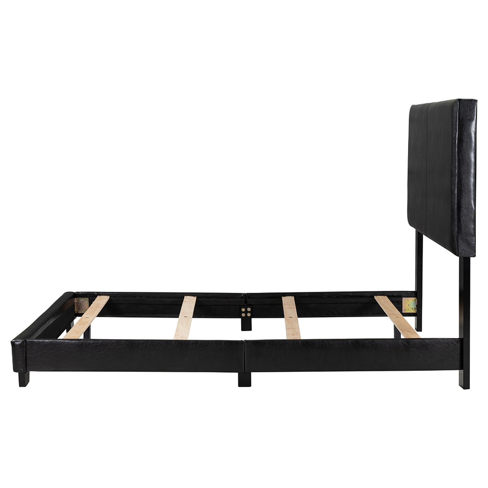 Vienna Twin Size Faux Leather Upholstered Platform Bed Frame with Headboard, Spring Box Required (Frame Only) - Black