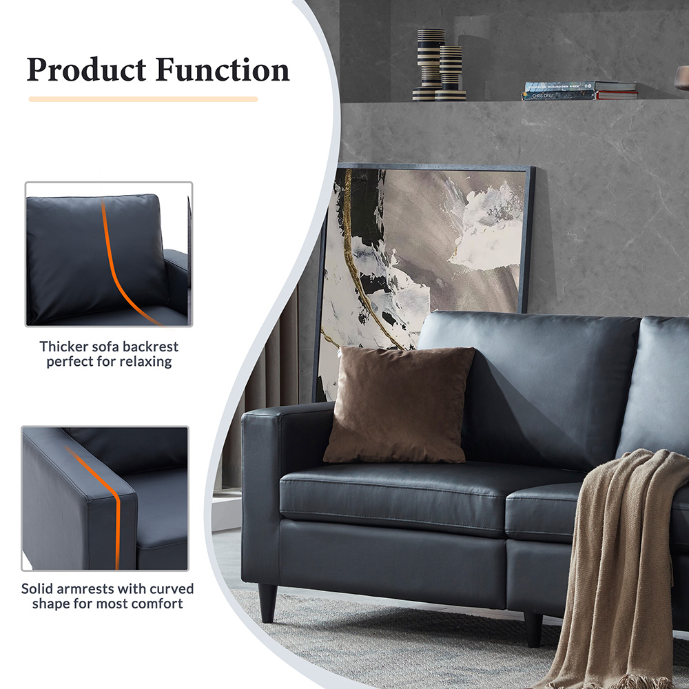 Orisfur 2-Seat Morden Style PU Leather Upholstered Sofa with Wooden Frame, for Living Room, Bedroom, Office, Apartment - Black