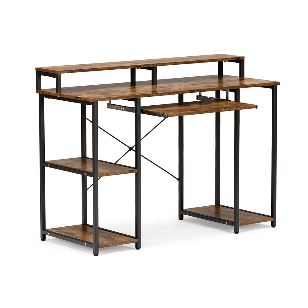 Home Office Computer Desk with Storage Shelves, MDF  Tabletop, and Metal Frame - Brown