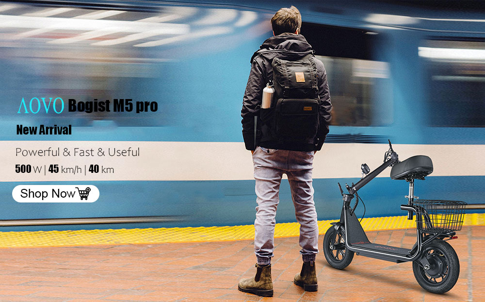 BOGIST M5 Pro Folding Electric Scooter 12 Inch Pneumatic Tire 500W Motor 48V 11Ah Battery Smart BMS Disc Brake Max Speed 40KM/h 30-35KM Long Range with Seat - Black