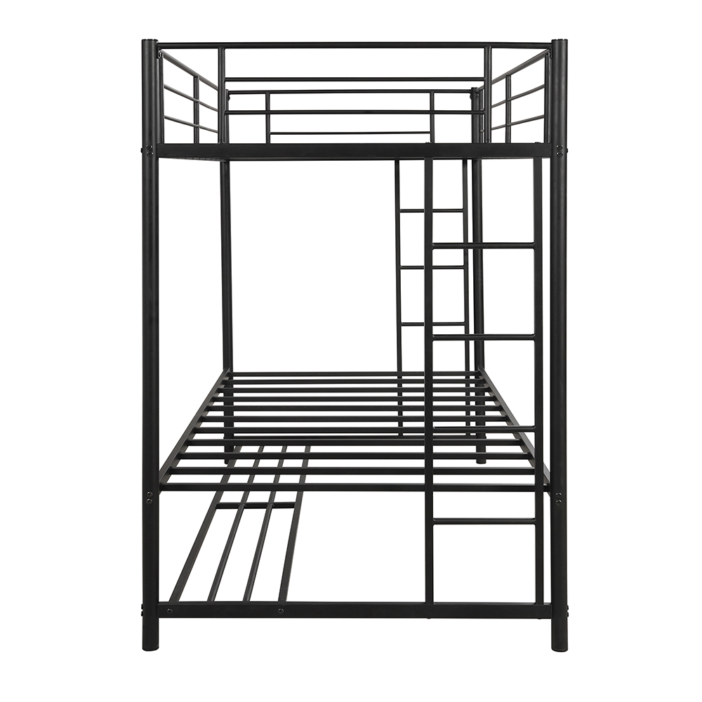 Twin-Over-Twin Size Bunk Bed Frame with Storage Shelf, and Metal Slats Support, No Spring Box Required (Frame Only) - Black
