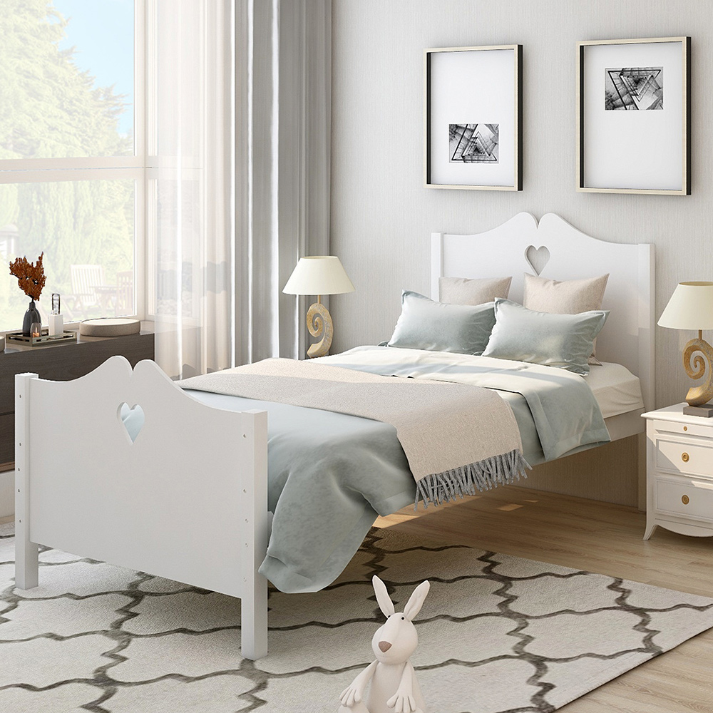 Twin Size Wooden Platform Bed Frame with Headboard, Footboard, and Wooden Slats Support, No Spring Box Required (Frame Only) - White