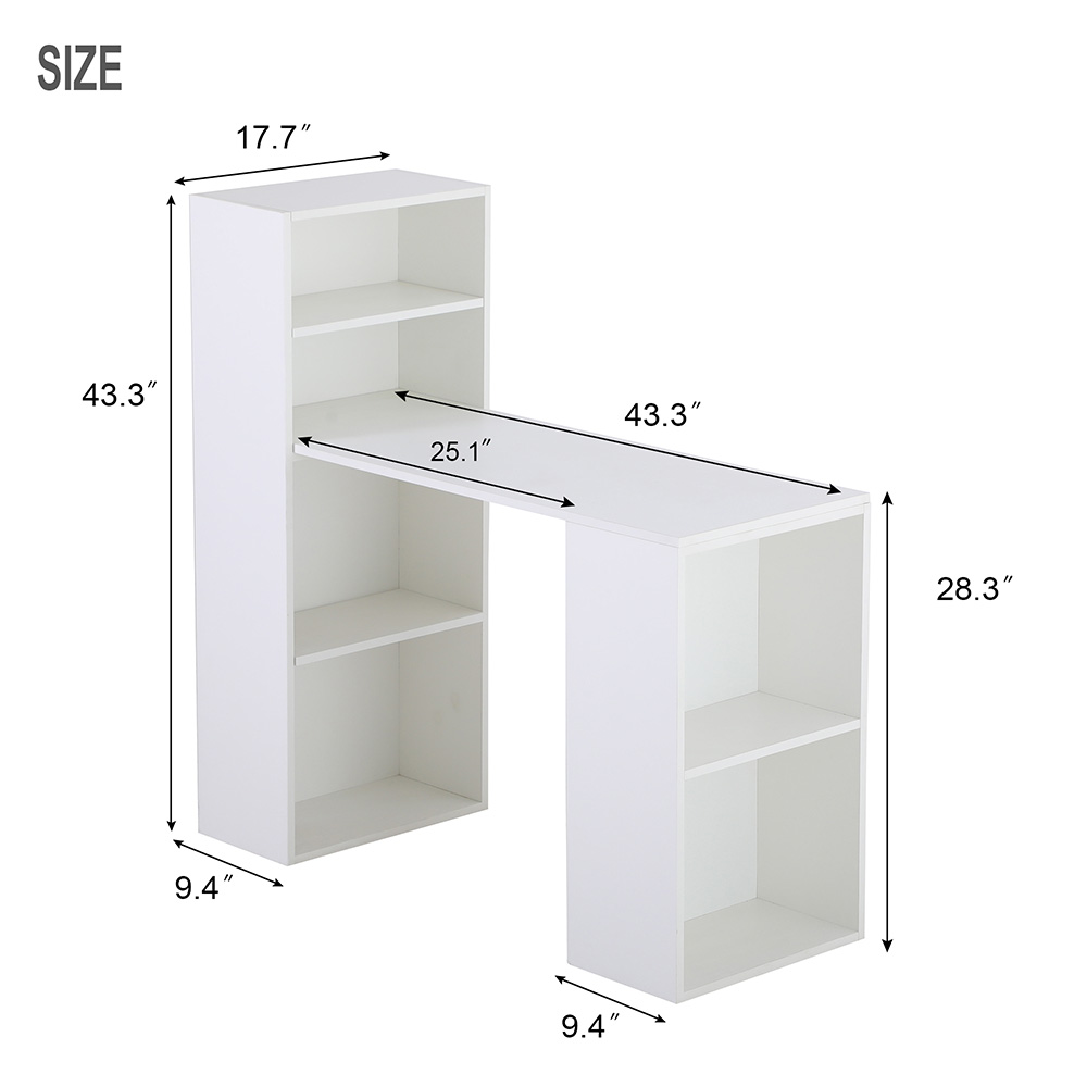 Home Office Particle Board Computer Desk with Storage Shelves - White