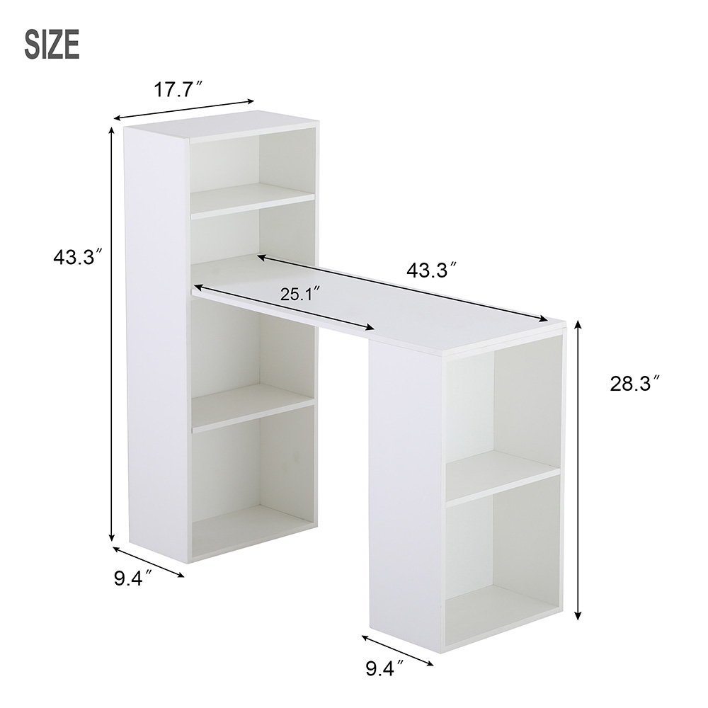 Home Office Particle Board Computer Desk with Shelves White