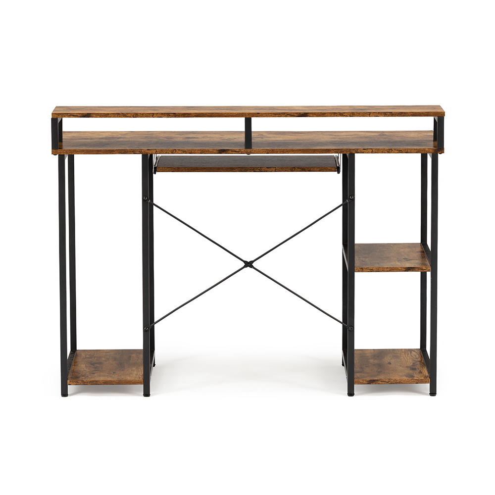 Home Office Computer Desk with Storage Shelves, MDF  Tabletop, and Metal Frame - Brown