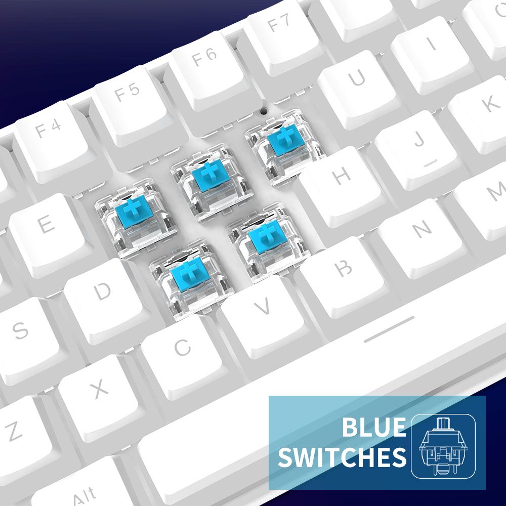 Ajazz STK61 61key Pudding Keycap Wired/Bluetooth Dual mode Blue Switch Multi-color backlight mechanical keyboard - White