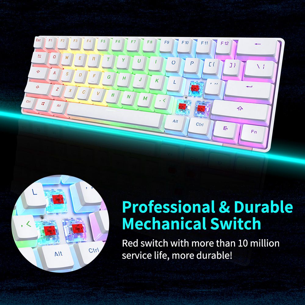 Ajazz STK61 61key Pudding Keycap Wired/Bluetooth Dual mode Red Switch Multi-color backlight mechanical keyboard - White