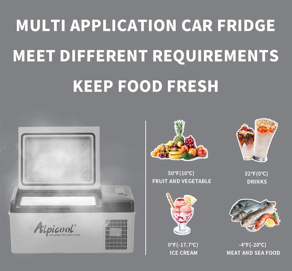 Alpicool C20 hordozható mini hűtőszekrény kompresszoros hűtő 20 literes LCD vezérlőpanel járművekhez, autókhoz, teherautókhoz, lakóautókhoz, csónakokhoz - fekete
