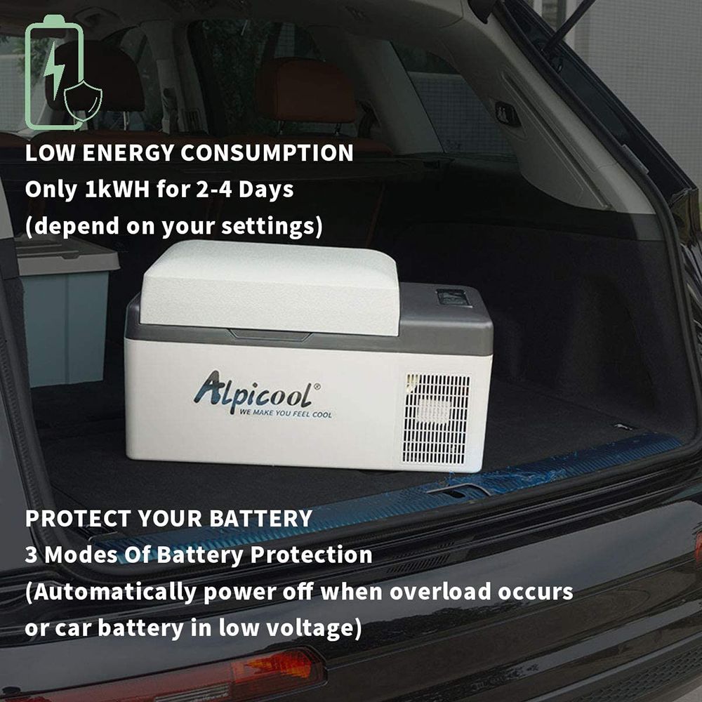 Alpicool C20 ثلاجة صغيرة محمولة ضاغط تبريد بسعة 20 لتر لوحة تحكم LCD للسيارة ، السيارة ، الشاحنة ، RV ، القارب - أسود