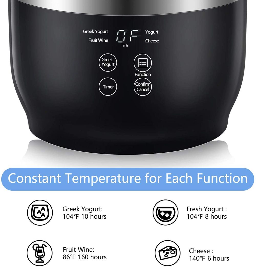 Bear MultiFunction Yogurt Maker Stainless Steel Inner Pot Black