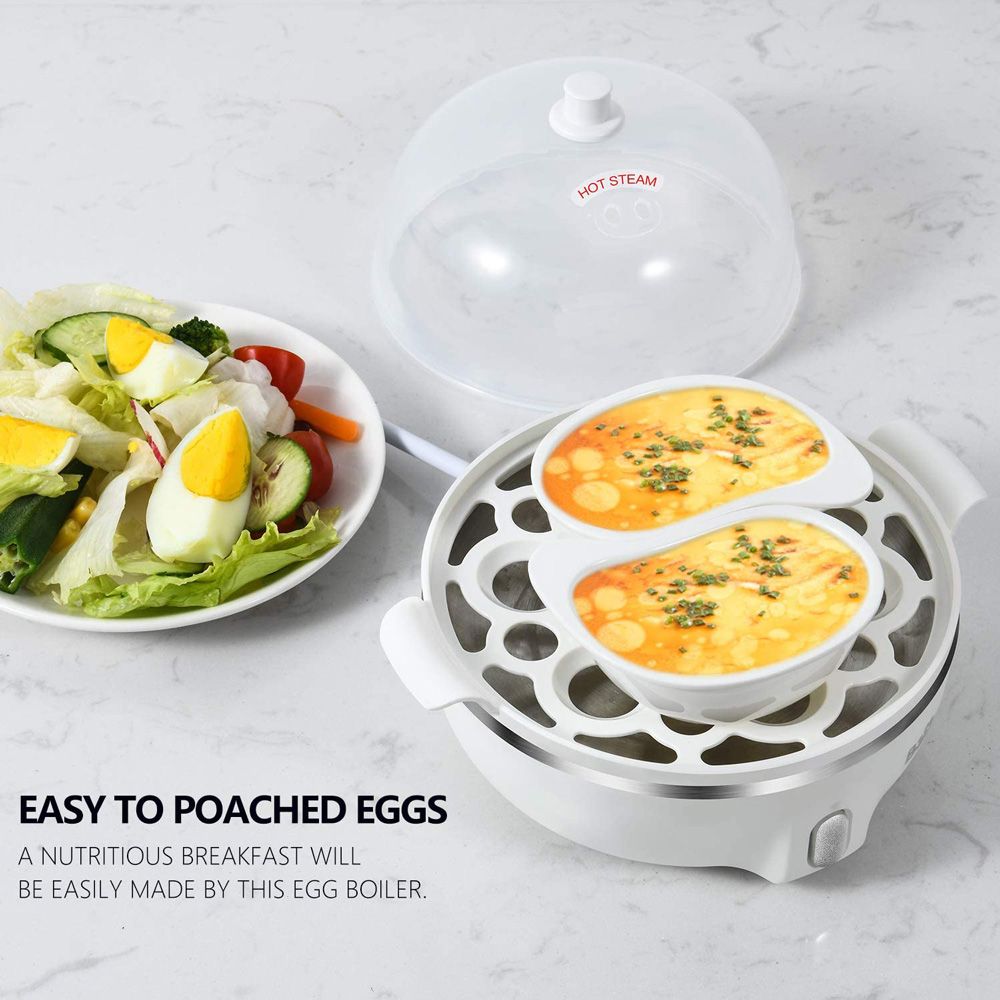 Bear Electric Egg Cooker with Measuring Cup 14 Capacity Dual-layer Steamer Design One-button Operation - White