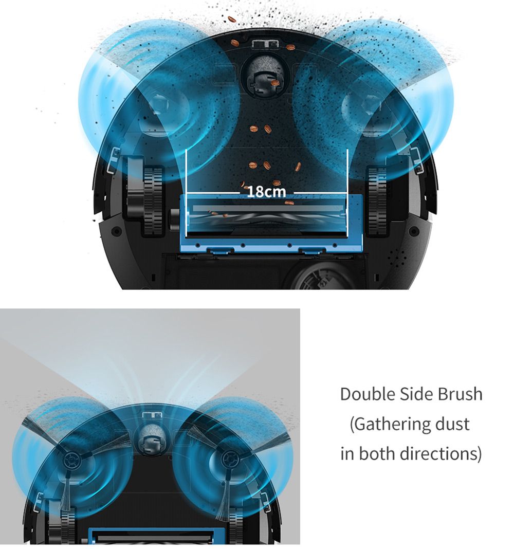 Proscenic 820S Robot Vacuum Cleaner 1800Pa Powerful Suction 3 Modes Auto Boost 600ml Dust Box WiFi Connectivity Alexa Control for Pet Hair, Dust and Fine Dust - Black