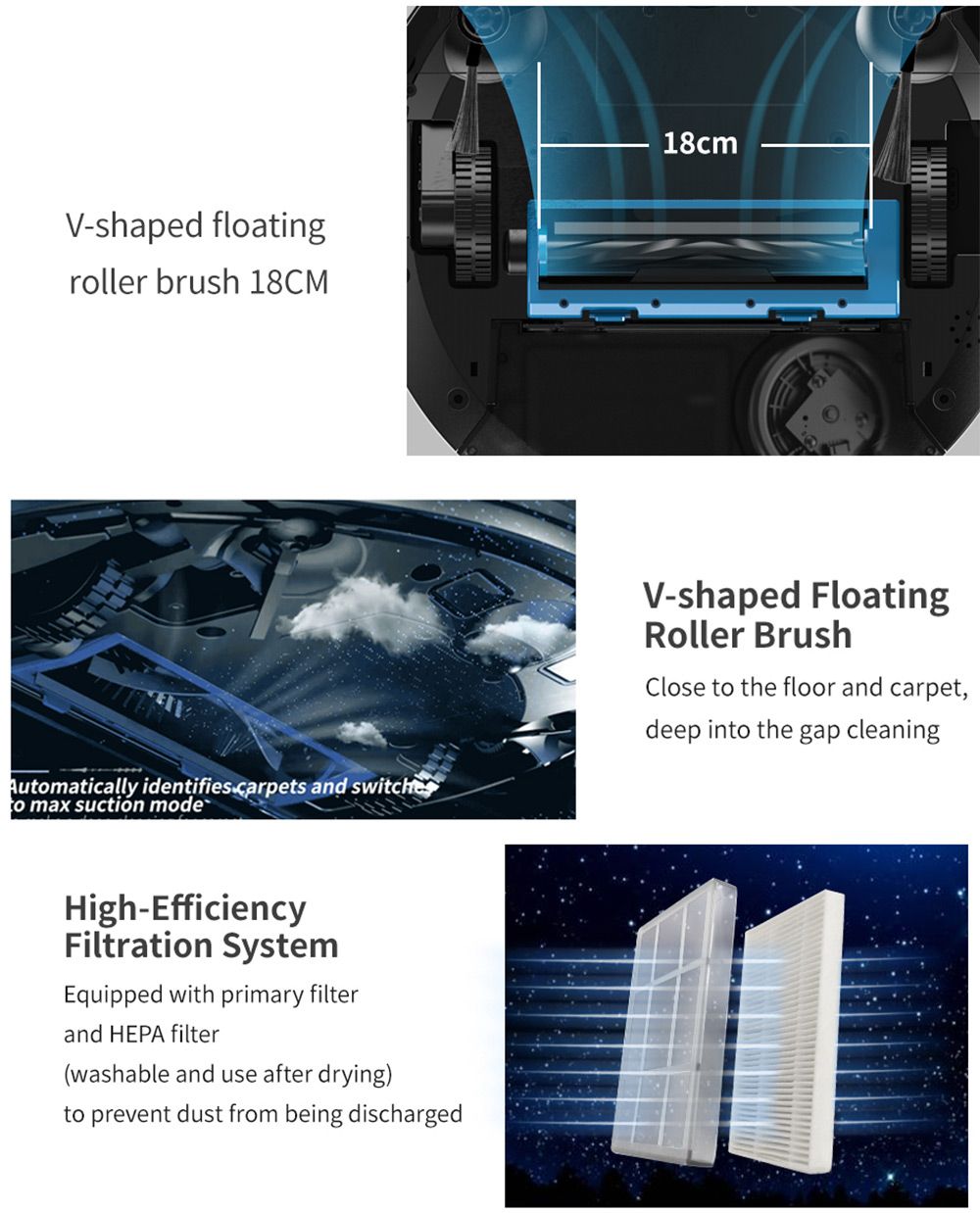 Proscenic 820S Robot Vacuum Cleaner 1800Pa Powerful Suction 3 Modes Auto Boost 600ml Dust Box WiFi Connectivity Alexa Control for Pet Hair, Dust and Fine Dust - Black