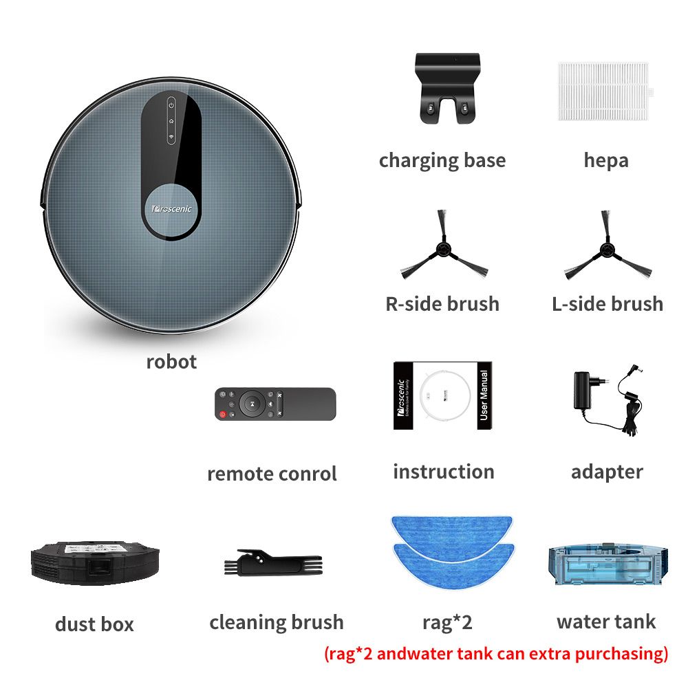 Proscenic 820S Robot Vacuum Cleaner 1800Pa Powerful Suction 3 Modes Auto Boost 600ml Dust Box WiFi Connectivity Alexa Control for Pet Hair, Dust and Fine Dust - Black