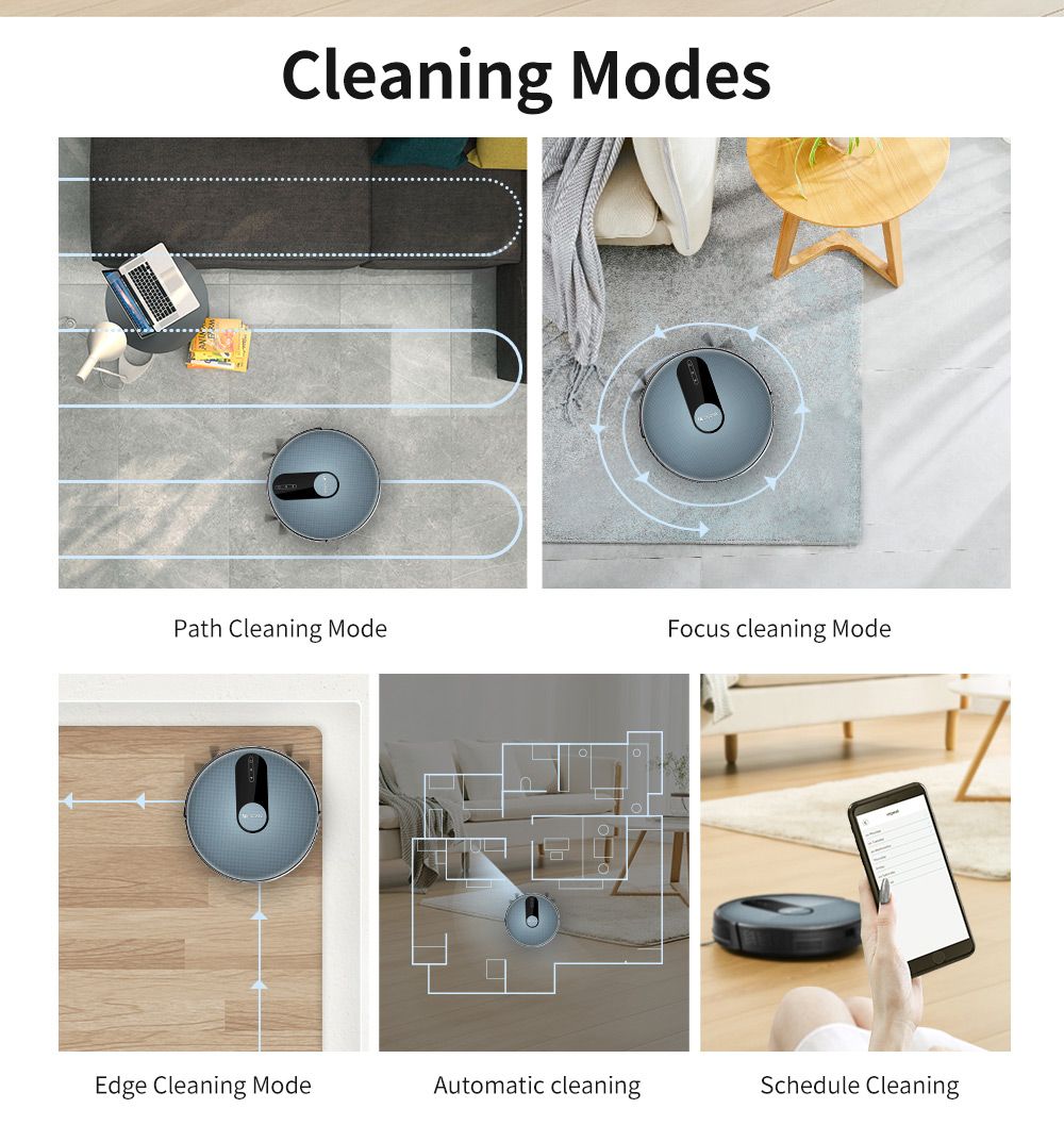Proscenic 820S Robot Vacuum Cleaner 1800Pa Powerful Suction 3 Modes Auto Boost 600ml Dust Box WiFi Connectivity Alexa Control for Pet Hair, Dust and Fine Dust - Black