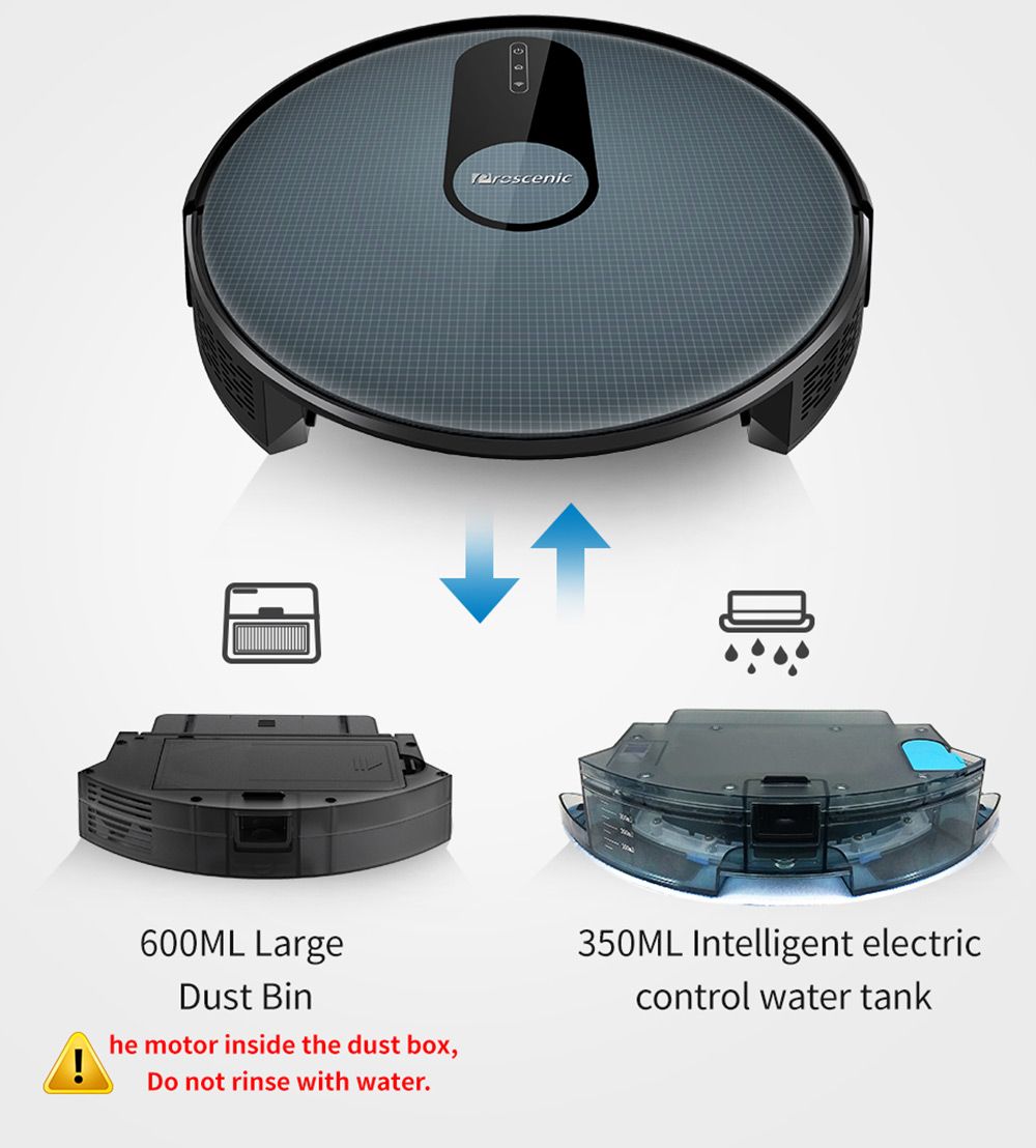 Proscenic 820S Robot Vacuum Cleaner 1800Pa Powerful Suction 3 Modes Auto Boost 600ml Dust Box WiFi Connectivity Alexa Control for Pet Hair, Dust and Fine Dust - Black