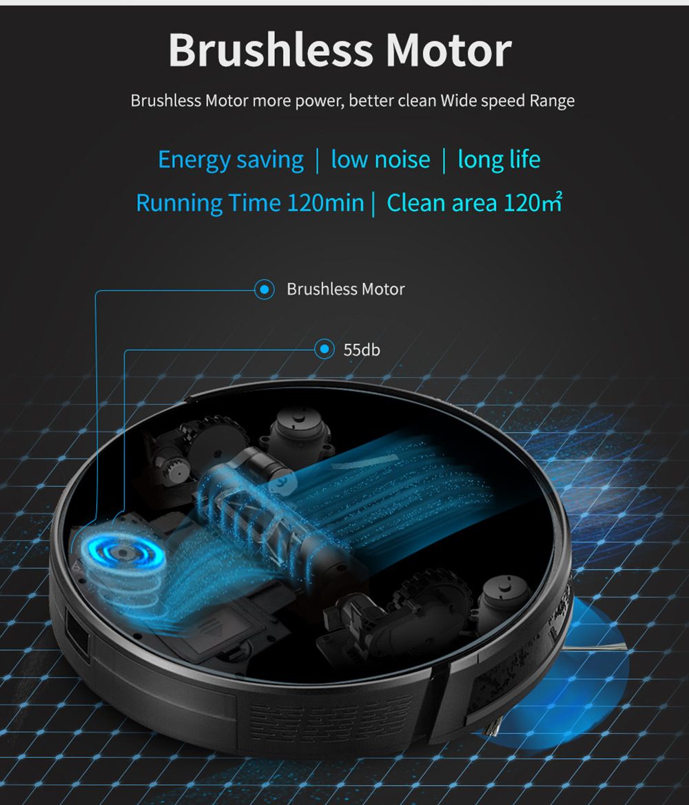 Proscenic 820S Robot Vacuum Cleaner 1800Pa Powerful Suction Black