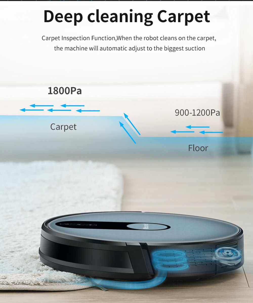 Proscenic 820S Robot Vacuum Cleaner 1800Pa Powerful Suction 3 Modes Auto Boost 600ml Dust Box WiFi Connectivity Alexa Control for Pet Hair, Dust and Fine Dust - Black