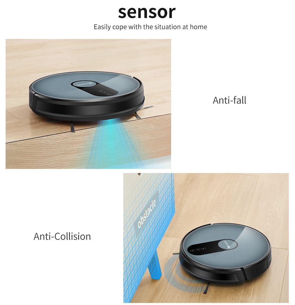 Proscenic 820S Robot Vacuum Cleaner 1800Pa Powerful Suction 3 Modes Auto Boost 600ml Dust Box WiFi Connectivity Alexa Control for Pet Hair, Dust and Fine Dust - Black