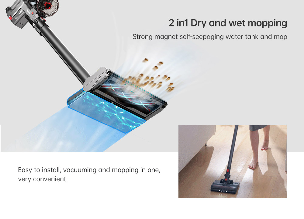 Proscenic P11 Combo Handheld Cordless Vacuum Cleaner 25000pa 450W 2 in 1 Vacuuming Mopping, Touch Screen, Removable & Rechargeable 2500mAh Battery, Lightweight Vacuum for Hard Floor, Carpet, Pet Hair - Grey