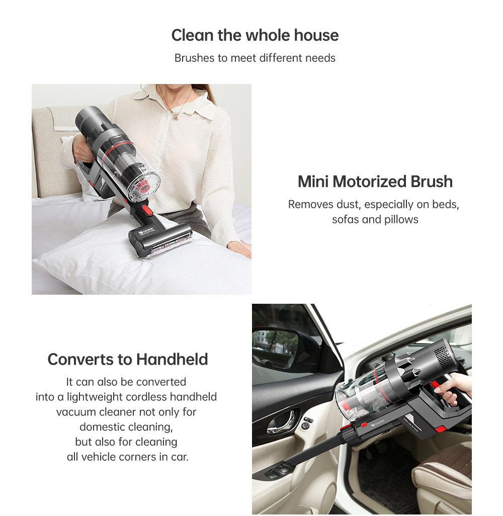 Proscenic P11 Combo Handheld Cordless Vacuum Cleaner 25000pa 450W 2 in 1 Vacuuming Mopping ,Touch Screen, Removable & Rechargeable 2500mAh Battery, Lightweight Vacuum for Hard Floor, Carpet, Pet Hair - Gray
