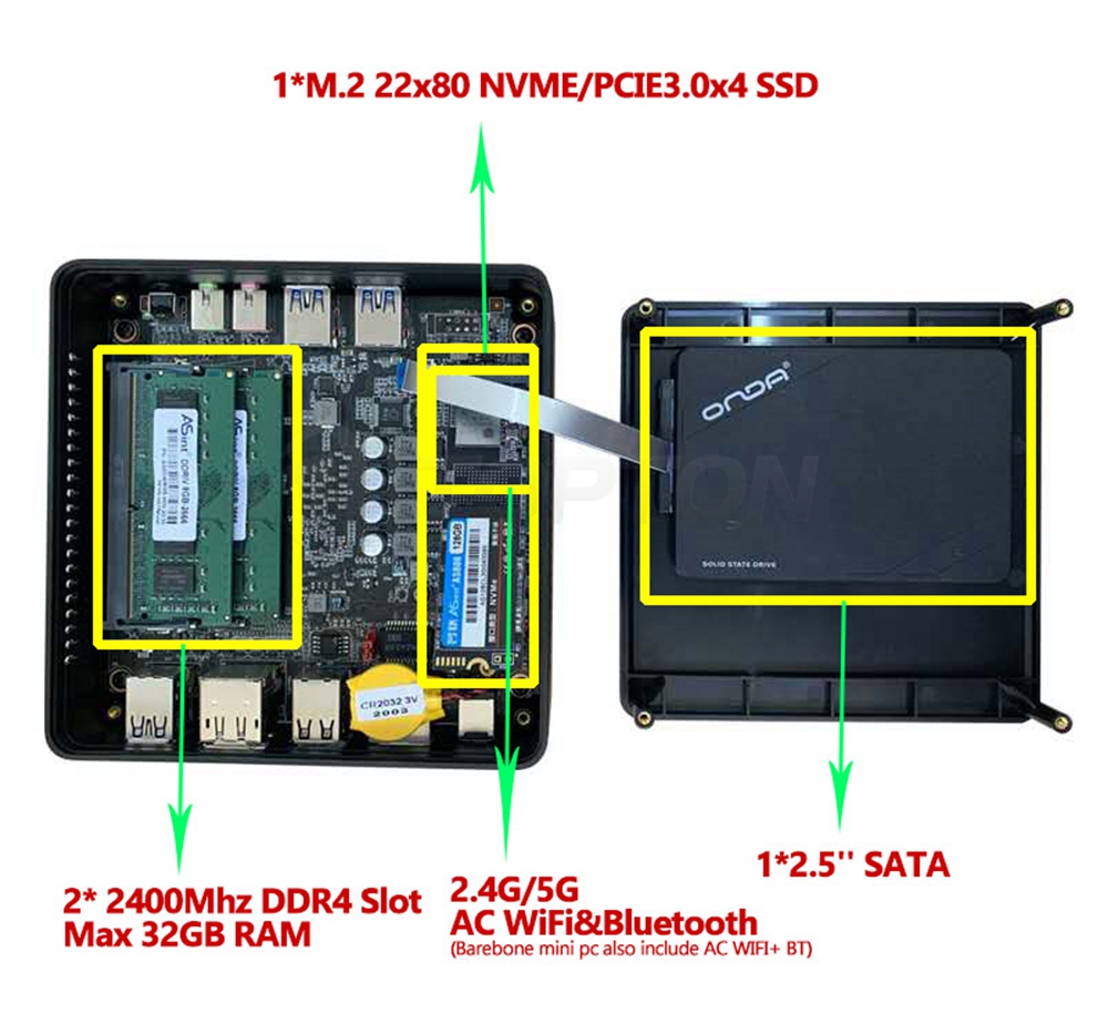 T-bao MN27 8 GB DDR4 256 GB NVME SSD Windows 10 Mini-PC AMD Ryzen 7 2700U Radeon Vega 10 Grafik HDMI + DP