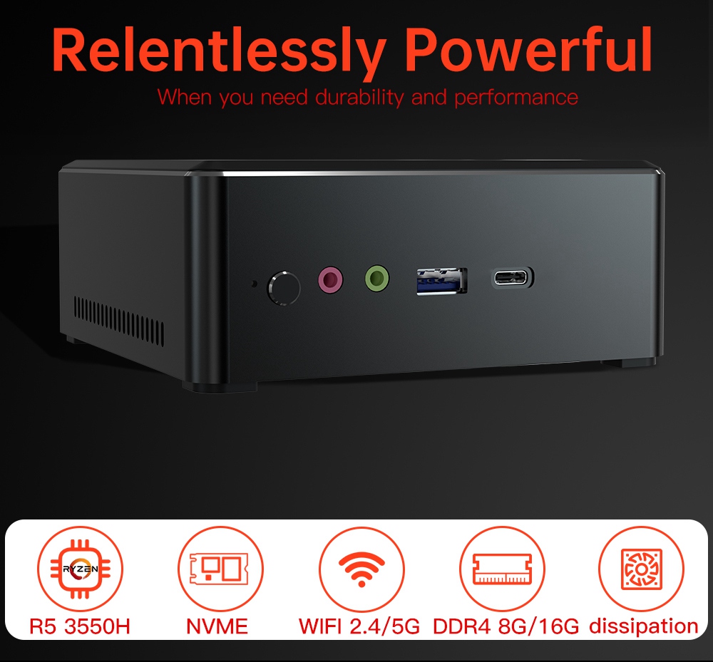 T-bao MN35 16GB DDR4 512GB NVME SSD Windows 10 Mini PC AMD Ryzen 5 3550H Radeon Vega 8 Graphics HDMI+DP