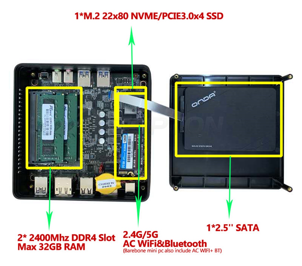 T-bao MN35 4GB DDR4 128GB NVME SSD Windows 10 Mini PC Radeon Vega 8 Grafik HDMI+DP