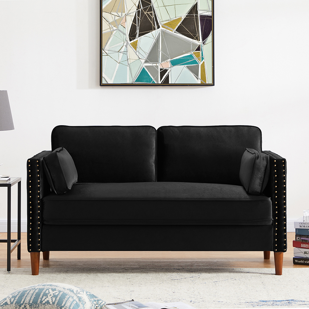 57" 2Seat Velvet Upholstered Sofa with Wooden Frame Black