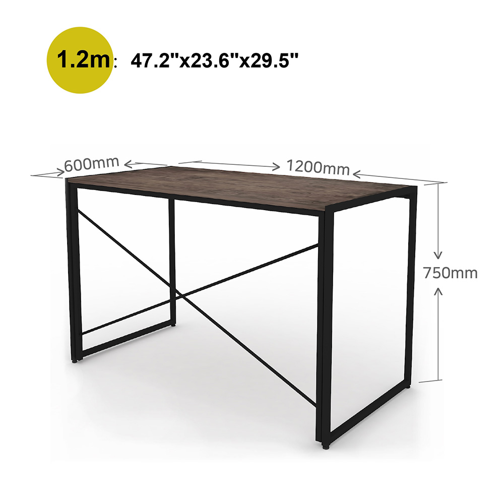 Home Office Folding Computer Desk with MDF Tabletop and Metal Frame - Brown