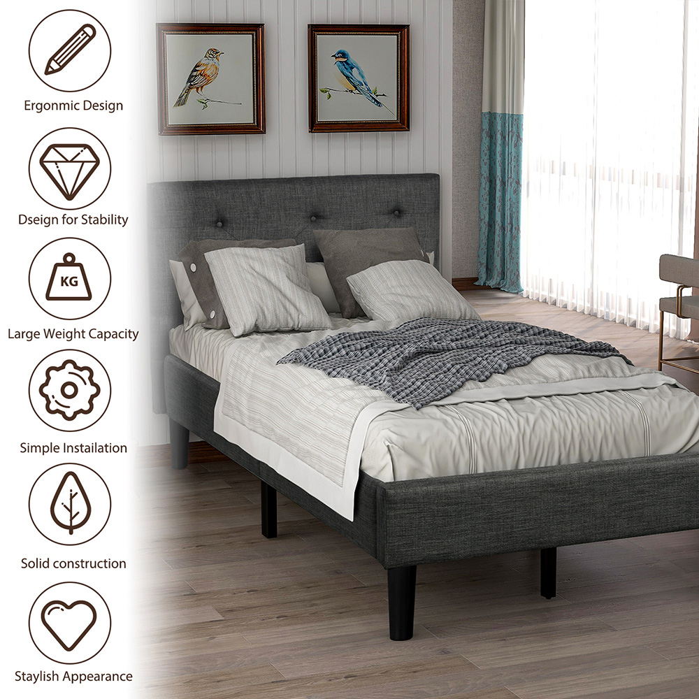 Twin Size Upholstered Button Tufted Platform Bed Frame With Headboard, And Wooden Slats Support, No Spring Box Required (Frame Only) - Gray 8 Twin Size Upholstered Button Tufted Platform Bed Frame with Headboard, and Wooden Slats Support, No Spring Box Required (Frame Only) - Gray