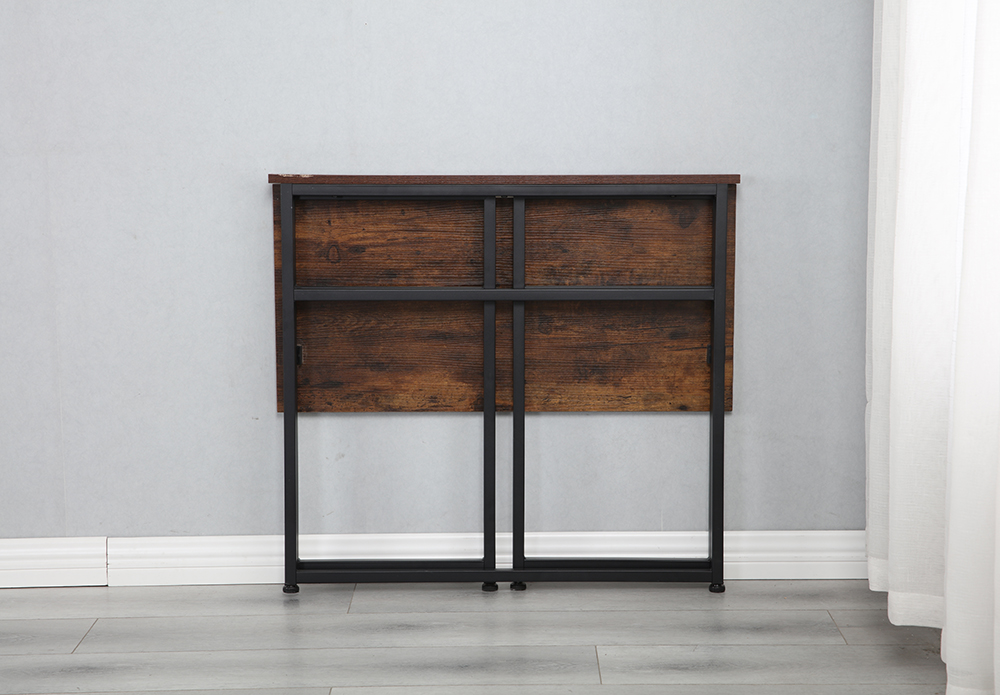Home Office Folding Computer Desk with Particle Board Tabletop and Metal Frame - Brown