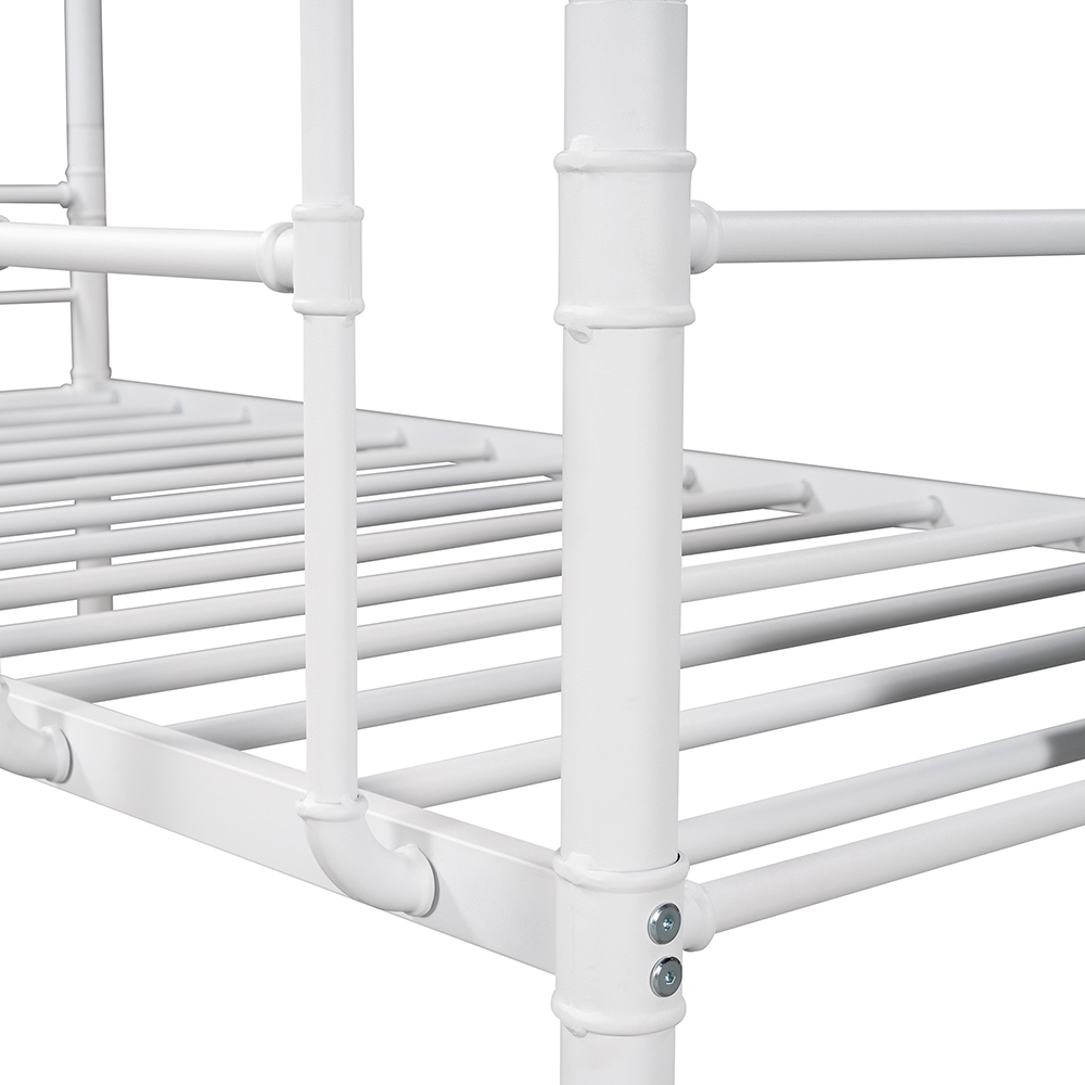 Twin-Over-Twin Size Bunk Bed Frame with Ladder, and Metal Slats Support, No Spring Box Required (Frame Only) - White