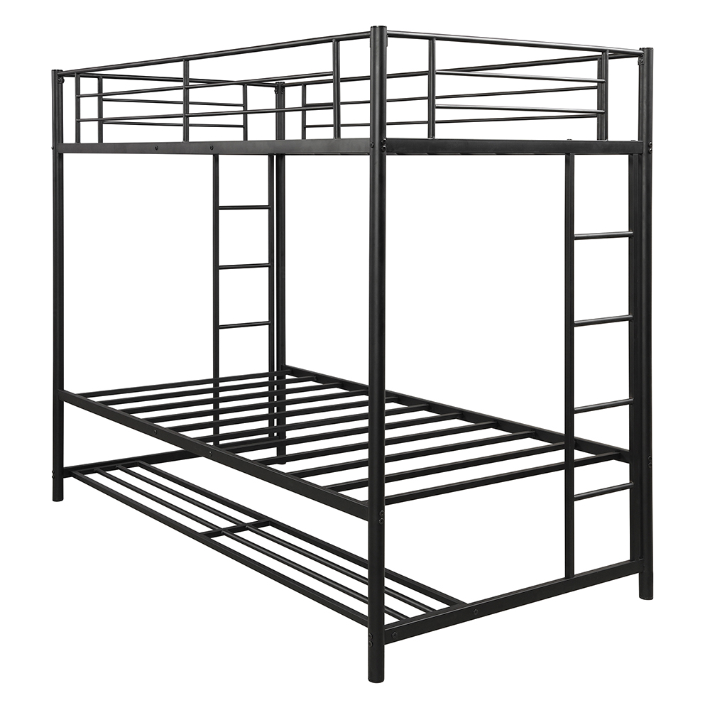 Twin-Over-Twin Size Bunk Bed Frame with Storage Shelf, and Metal Slats Support, No Spring Box Required (Frame Only) - Black