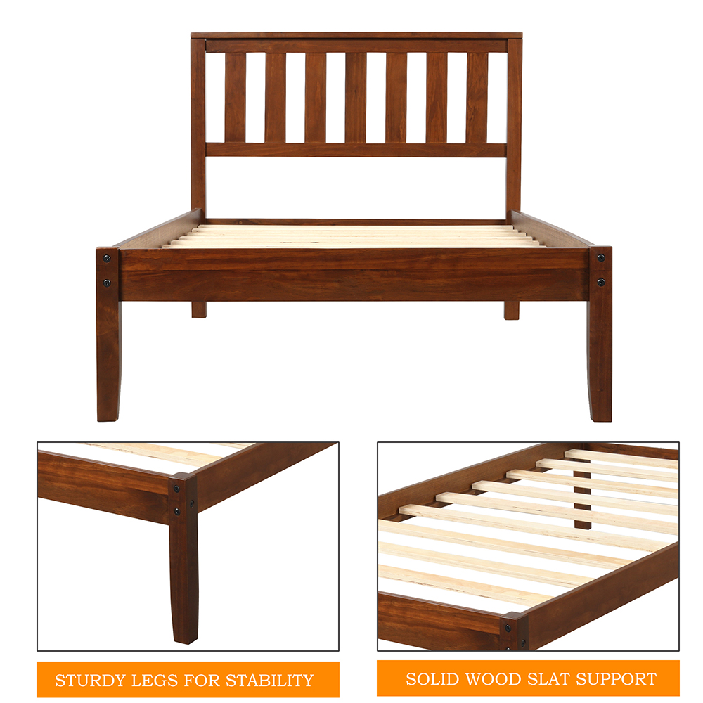 Twin Size Wooden Platform Bed Frame with Headboard, and Wooden Slats Support, No Spring Box Required (Frame Only) - Walnut