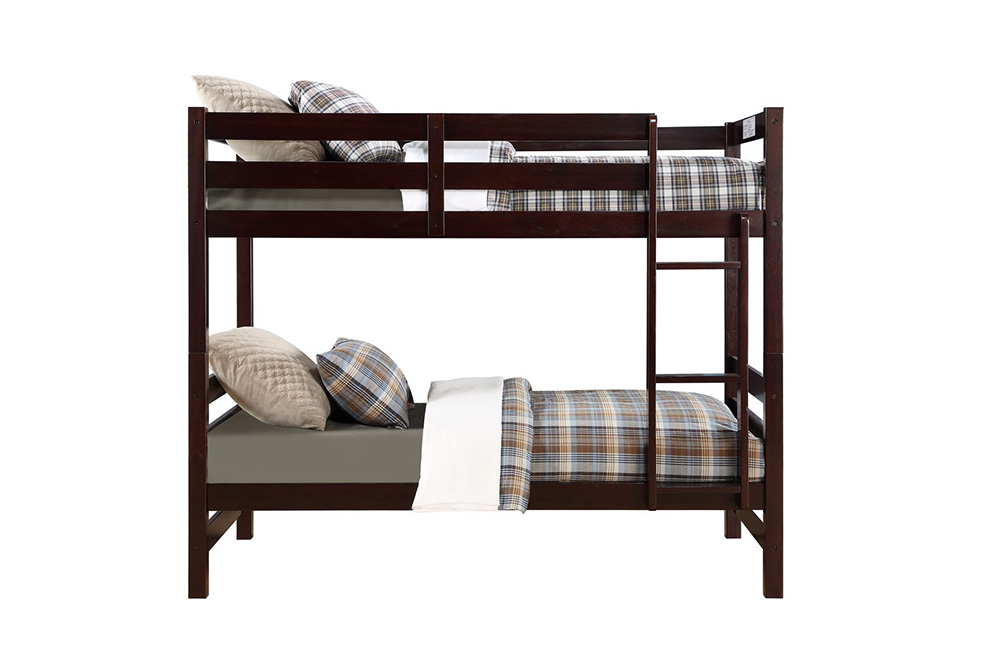 ACME Twin-Over-Twin Size Bunk Bed Frame with Ladder, and Wooden Slats Support, No Spring Box Required (Frame Only) - Espresso