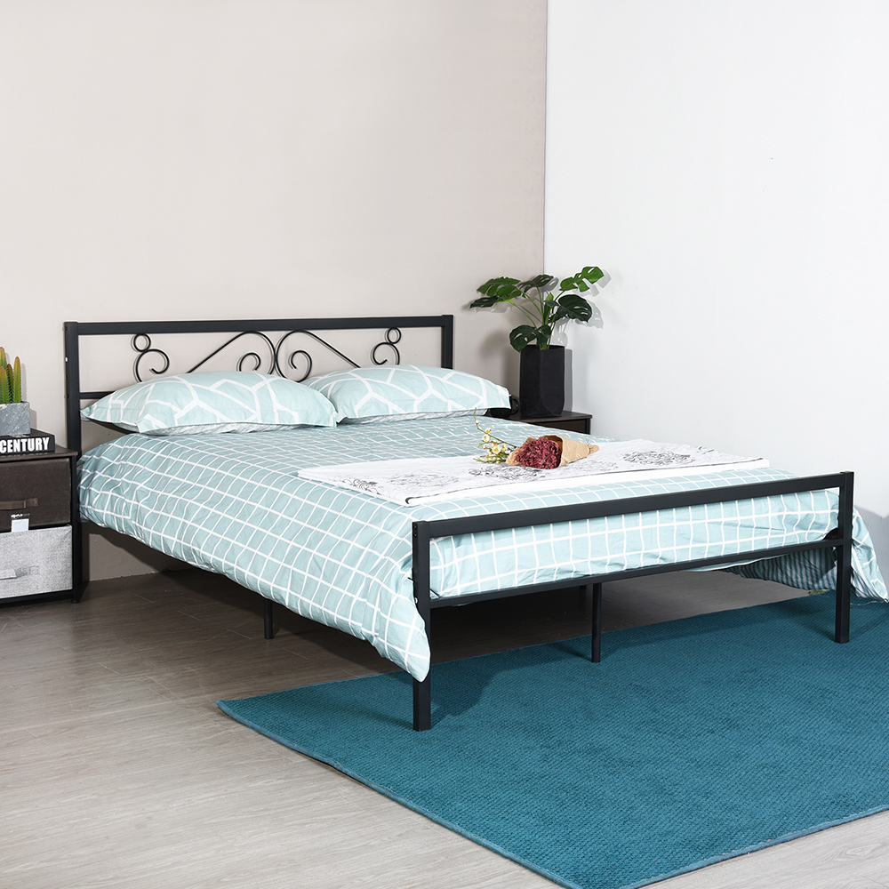 Queen Size Metal Platform Bed Frame with Headboard, Footboard, and Wooden Slats Support, No Spring Box Required (Frame Only) - Black