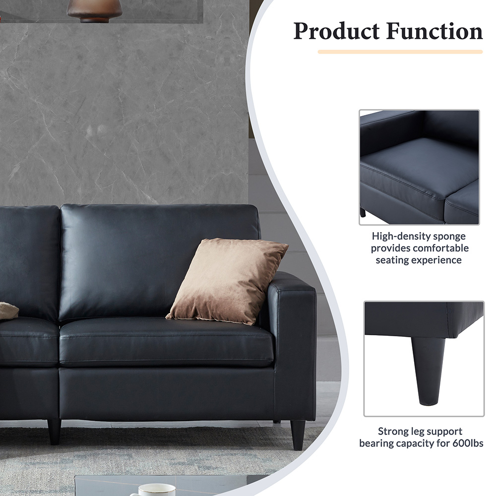 Orisfur 2-Seat Morden Style PU Leather Upholstered Sofa with Wooden Frame, for Living Room, Bedroom, Office, Apartment - Black