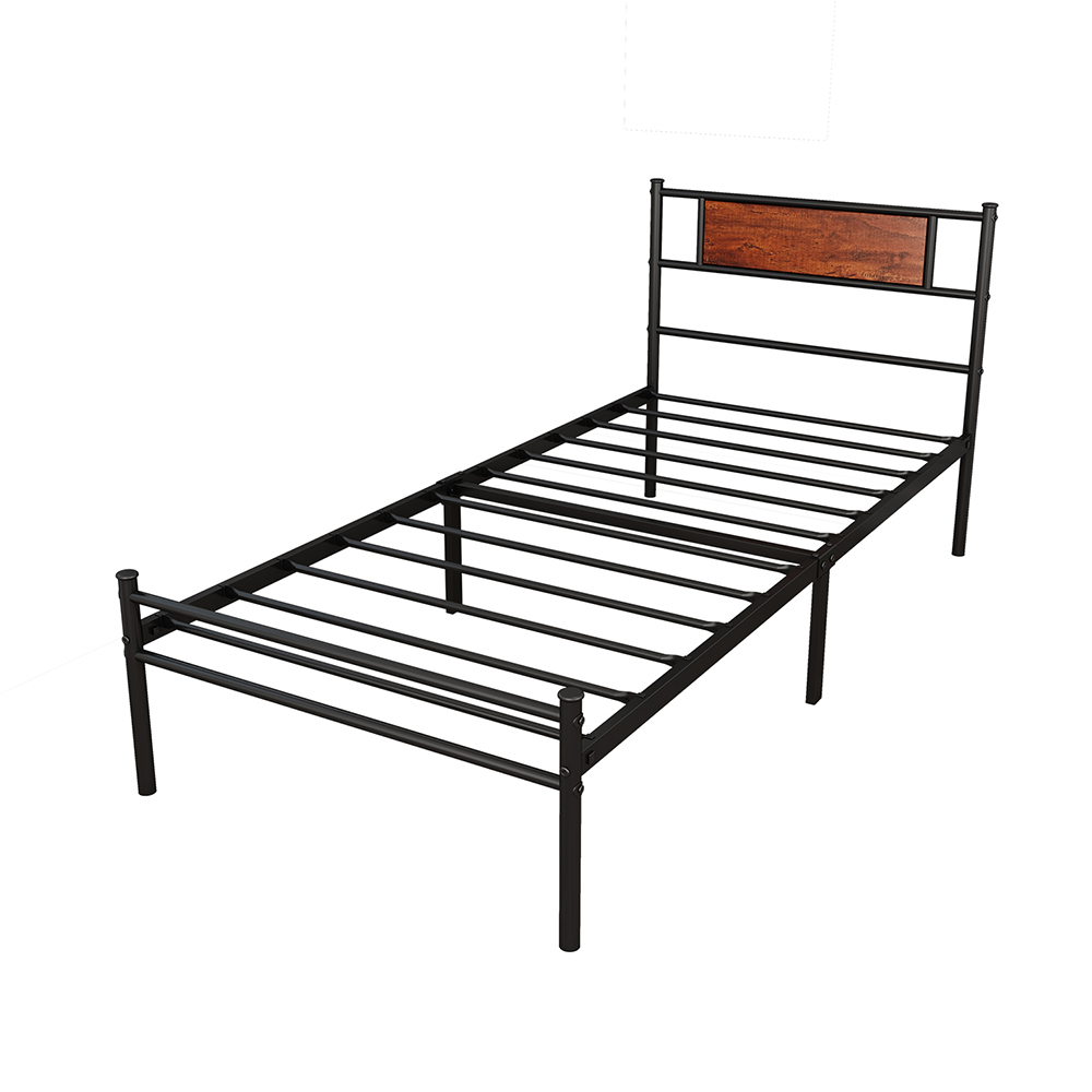 Twin Size Metal Platform Bed Frame with Headboard, and Metal Slats Support, Spring Box Required (Frame Only) - Black
