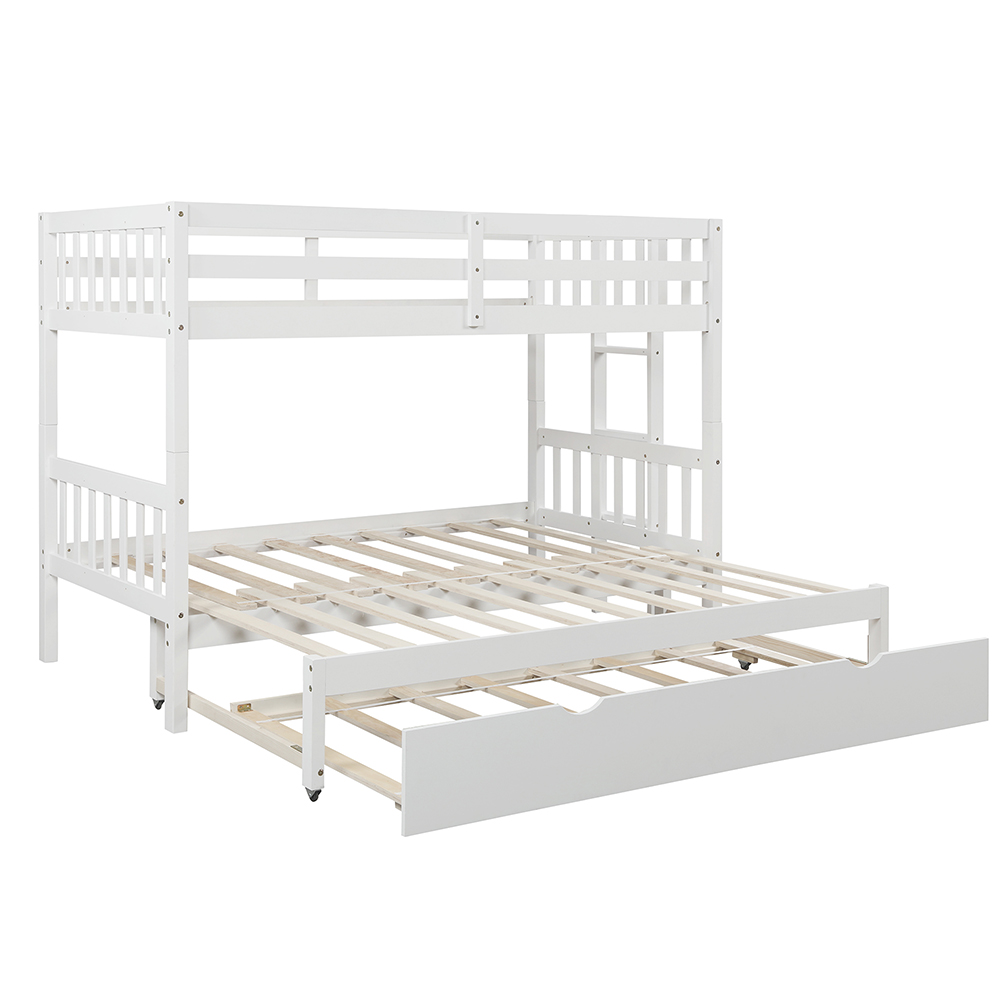 Twin-Over-Twin/King Size Bunk Bed Frame with Trundle Bed, and Wooden Slats Support, No Spring Box Required (Frame Only) - White